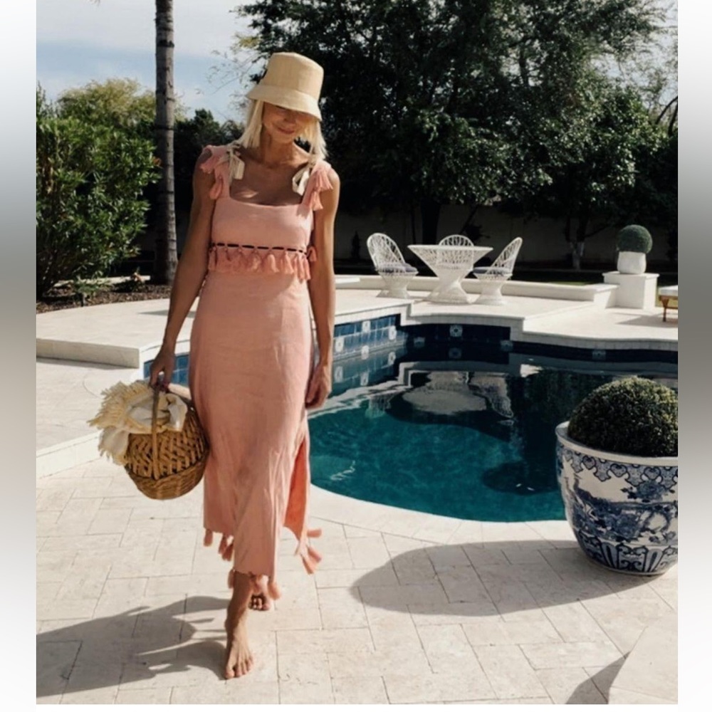 NWT Antonio Melani x The Nat Note Cici Tassel Linen Fringe Blend Maxi Dress